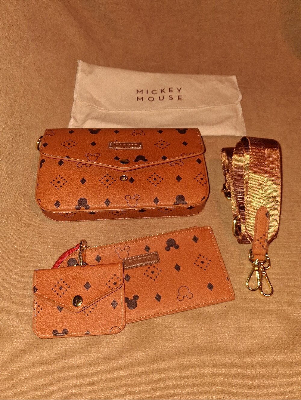 Brown Disney Mickey Mouse-themed faux-leather crossbody Sling Bag